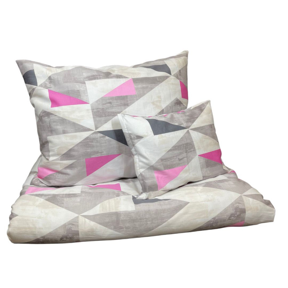 Cotton sateen duvet cover set - 3 pcs - Grey/pink