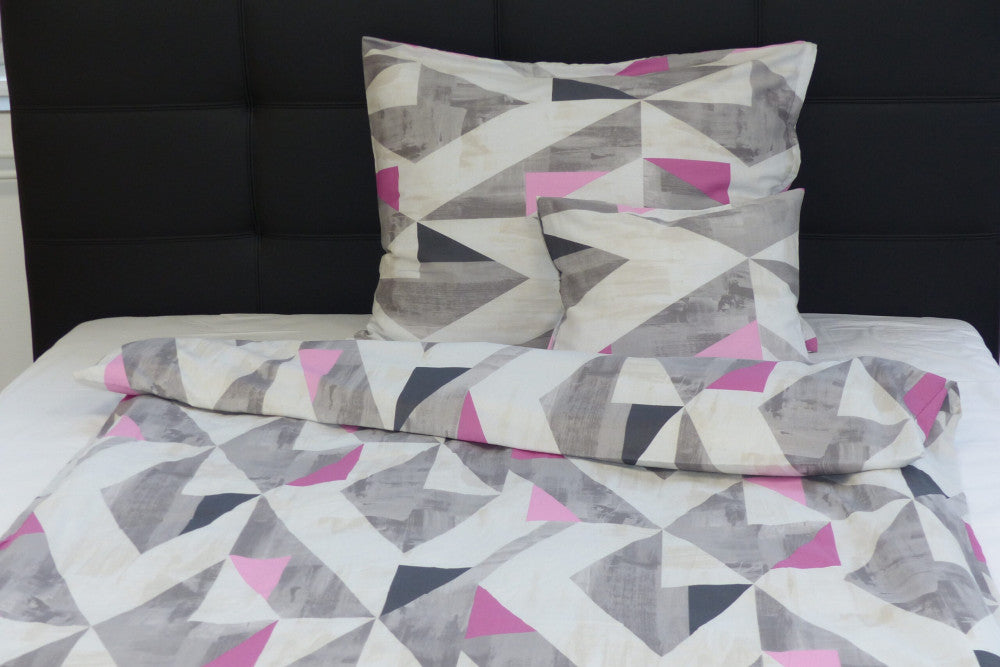 Cotton sateen duvet cover set - 3 pcs - Grey/pink