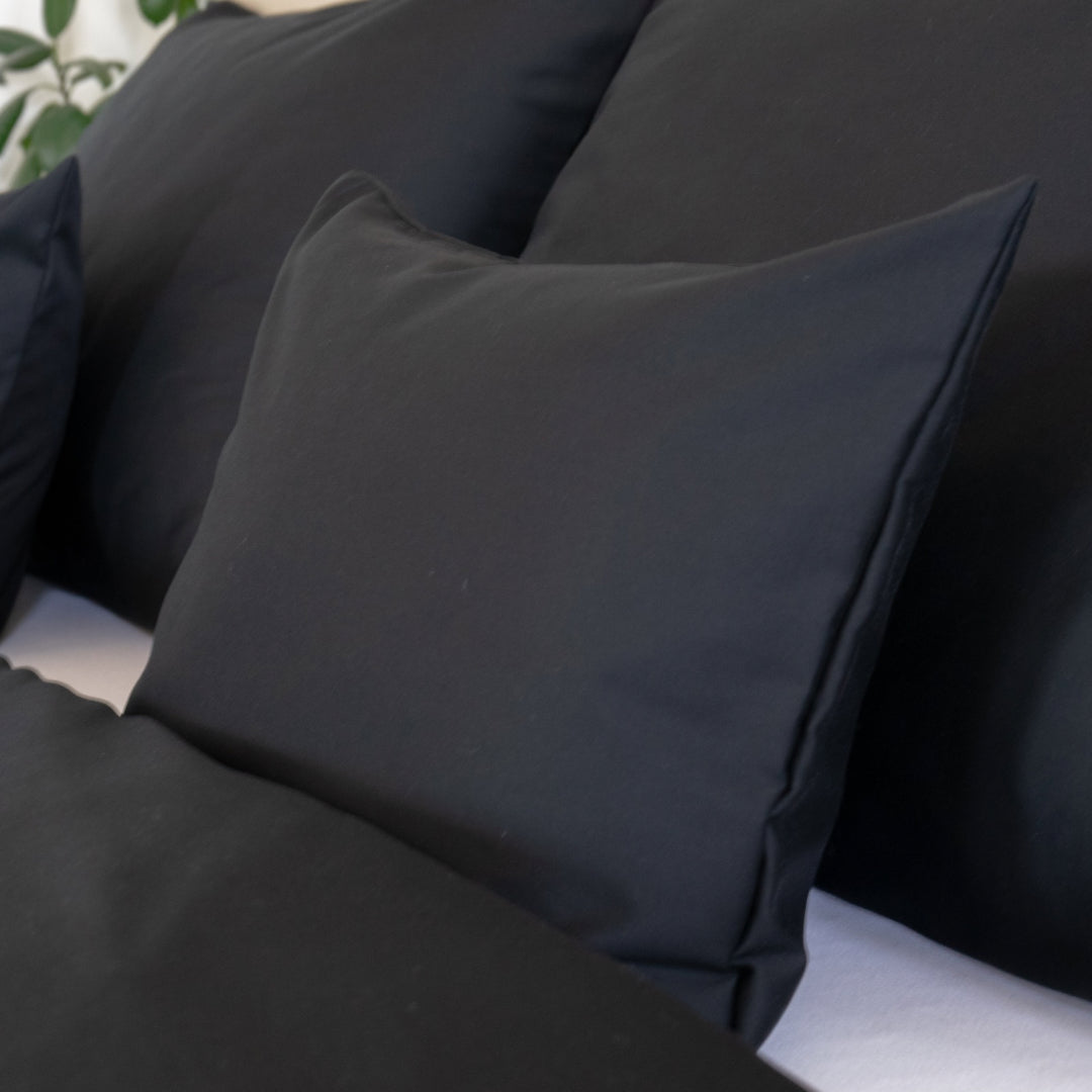 Schwarzes, einfarbiges Satin-Bettwäscheset – TC 300