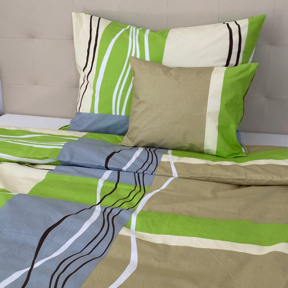 Cotton pillowcase - Green/beige pattern