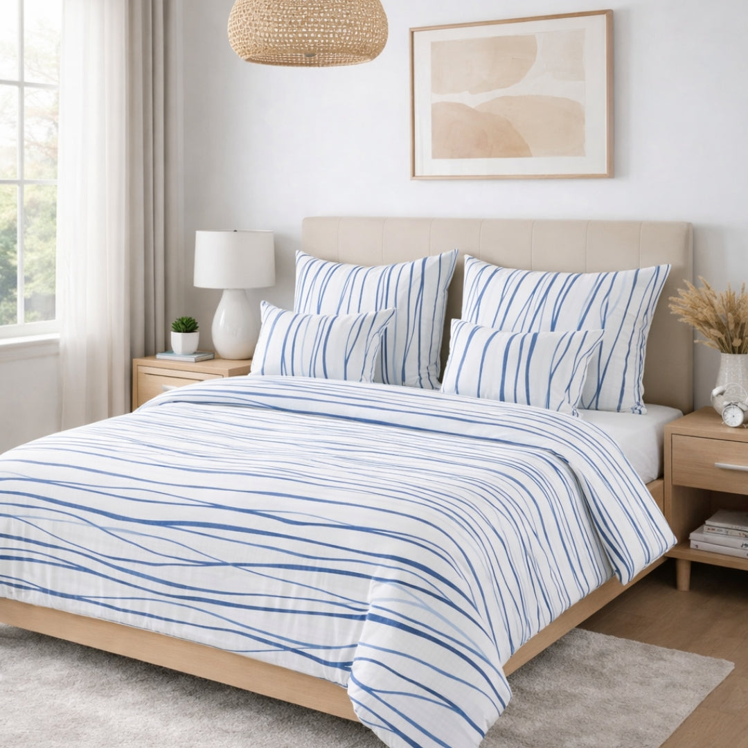 Cotton bed linen set - Blue circles