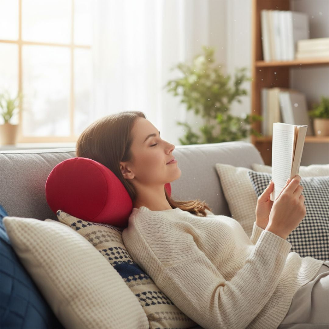 Piros plüss hengerpárna