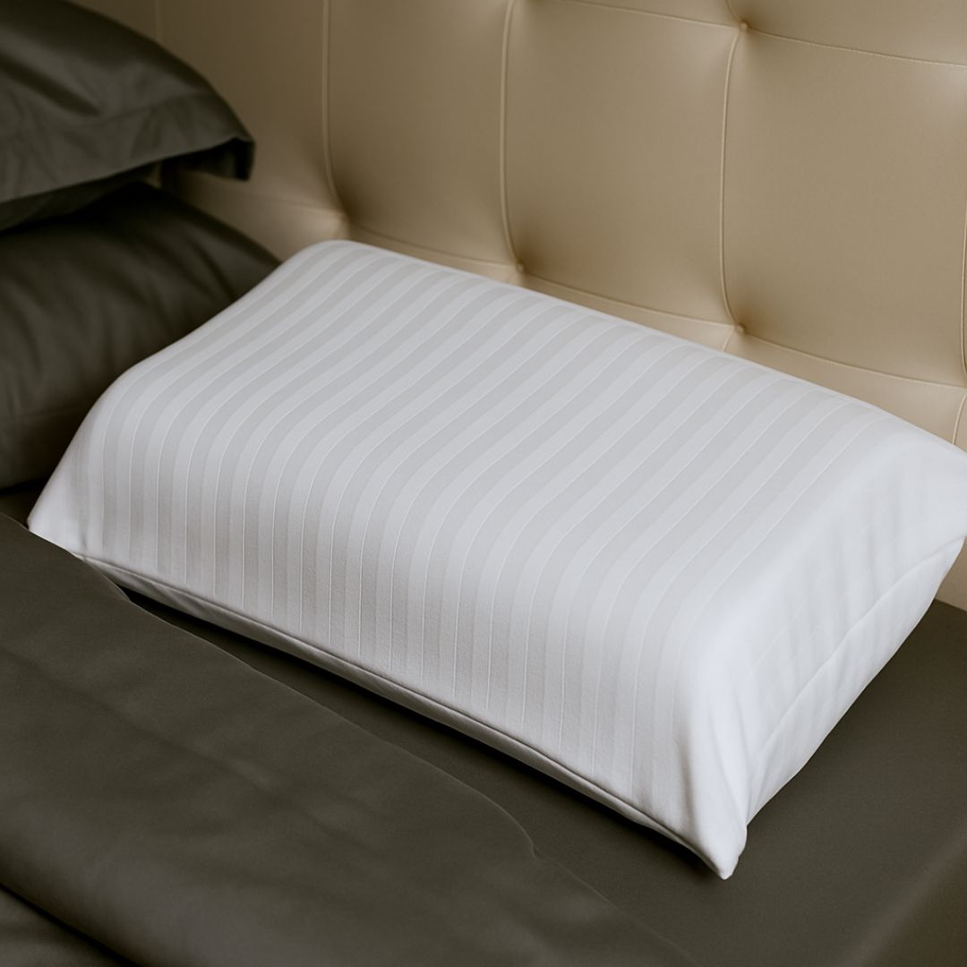 Wave/anatomical pillowcase 2 cm damask striped - 100% cotton - zippered