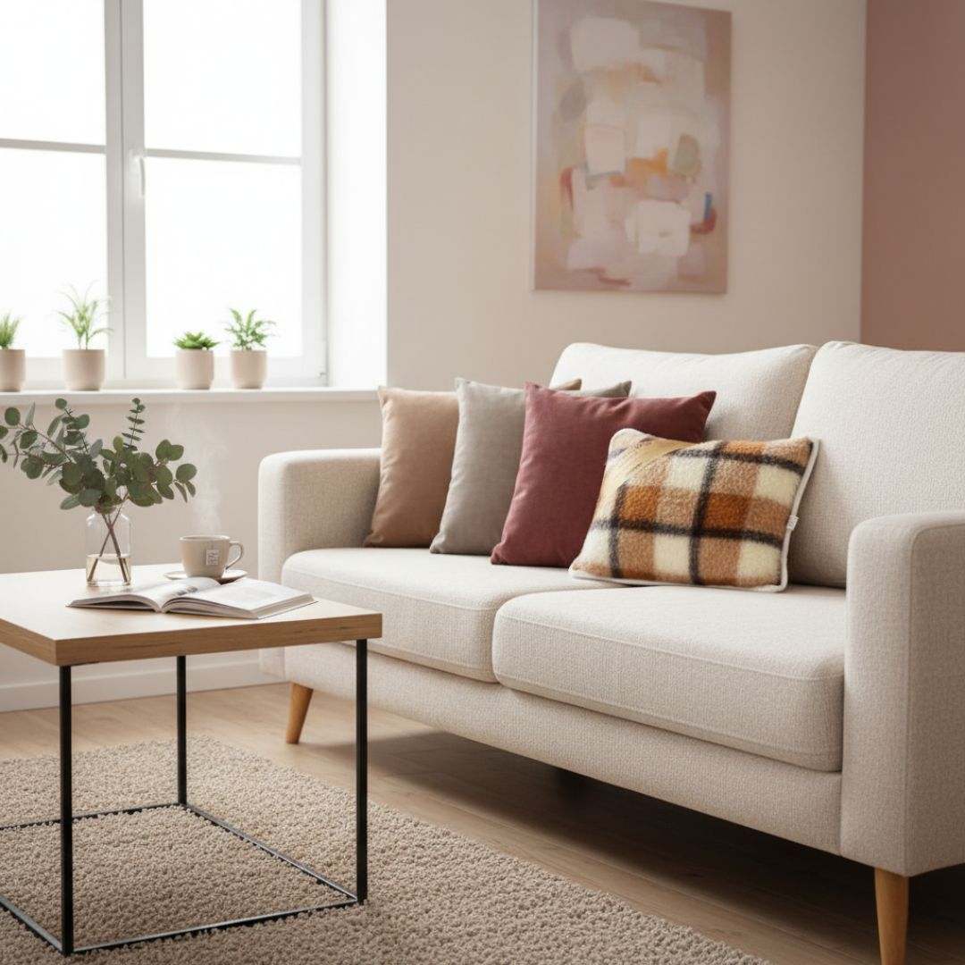 Doppelseitiges Kissen aus grau karierter Lammwolle