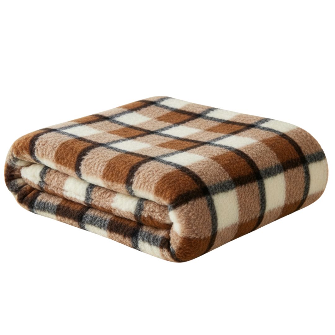 Doppelseitige grau karierte Lammwolldecke