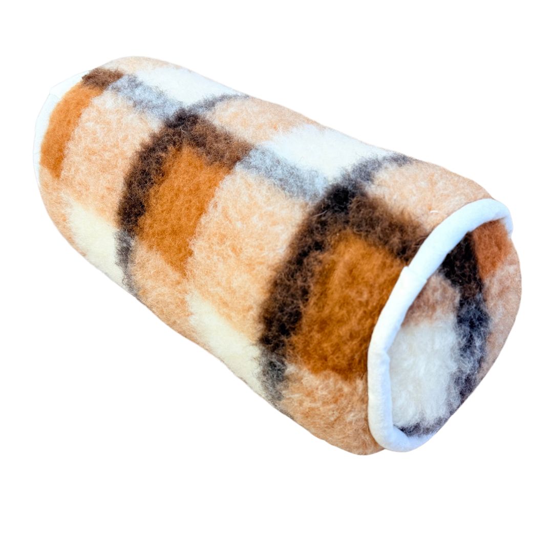 Doppelseitiges Zylinderkissen aus grau karierter Lammwolle 