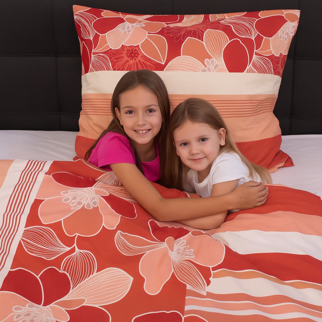 Pamut ágyneműhuzat garnitúra - 3 db-os - Meggypiros/Barack