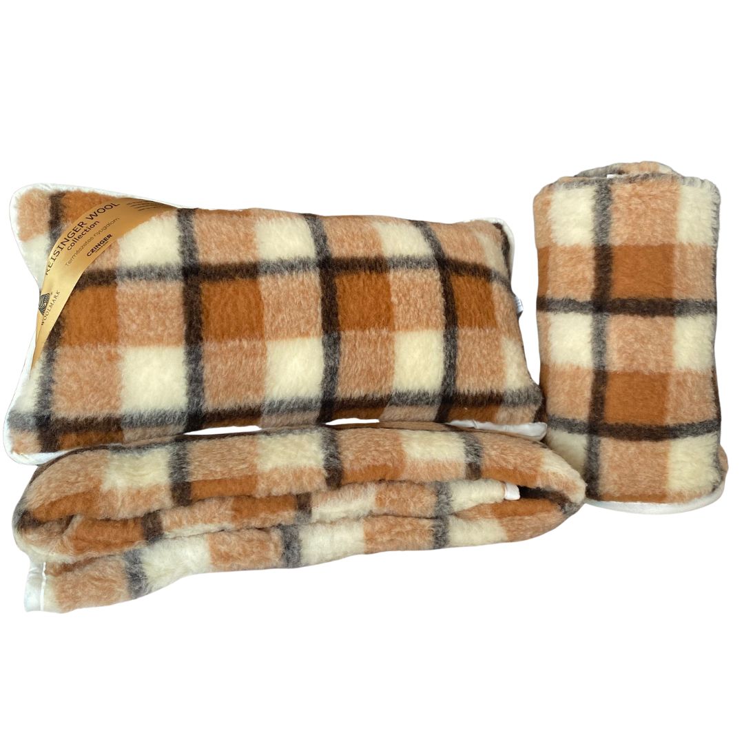 Double-sided gray plaid lambswool - 3 pieces