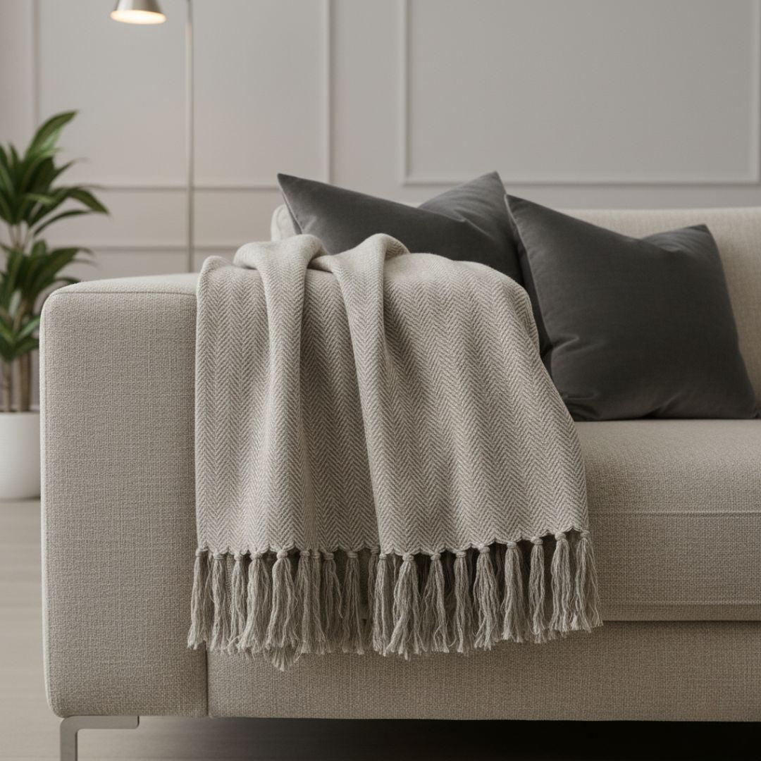 Halszálka mintás szürke pléd