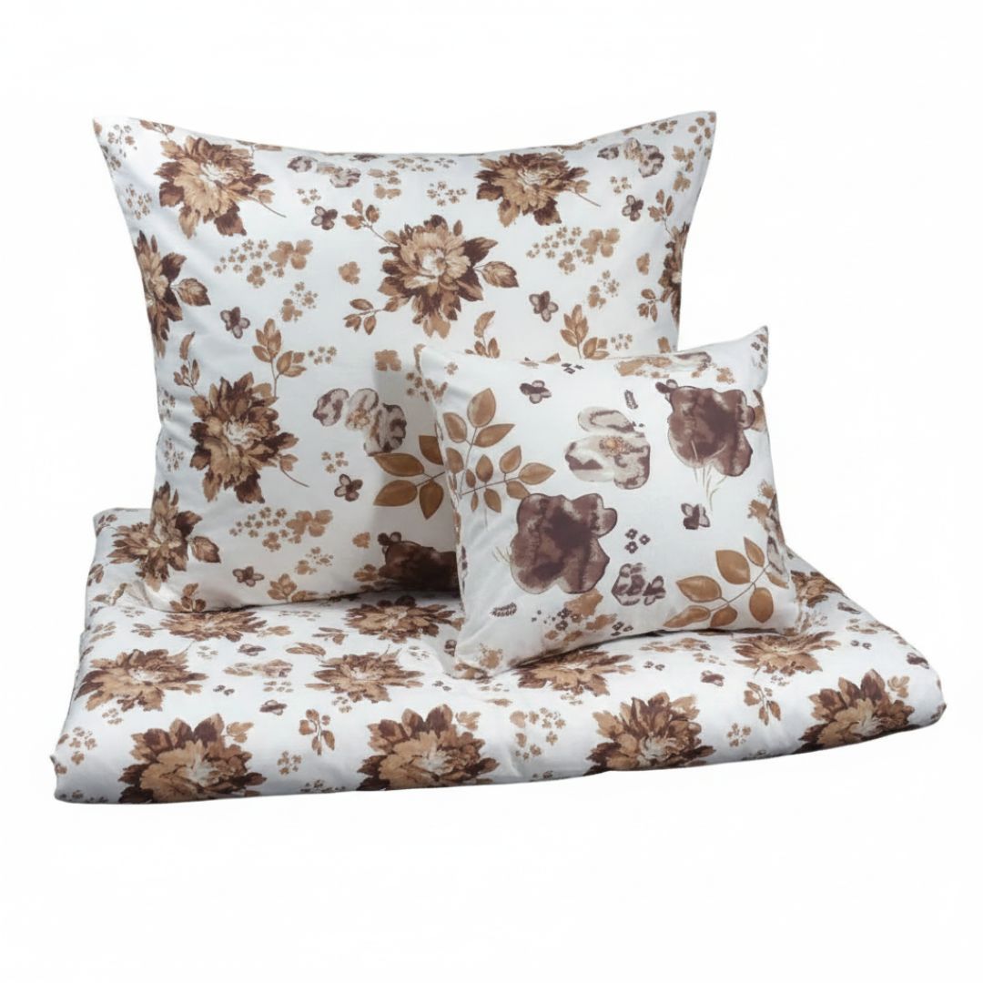 Flannel bedding set - 3 pieces - Beige/white