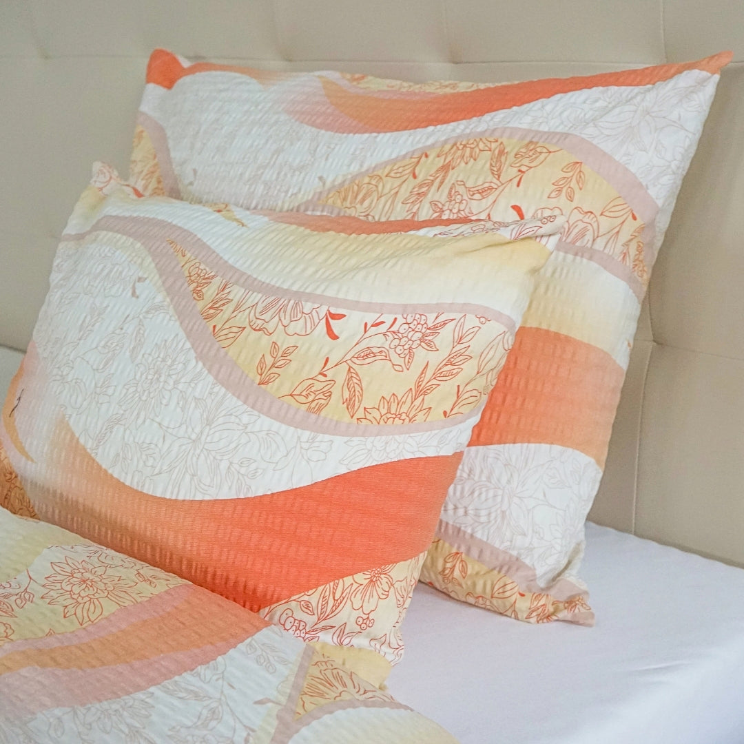 Crepe bed linen set of 3 - Khaki wave pattern