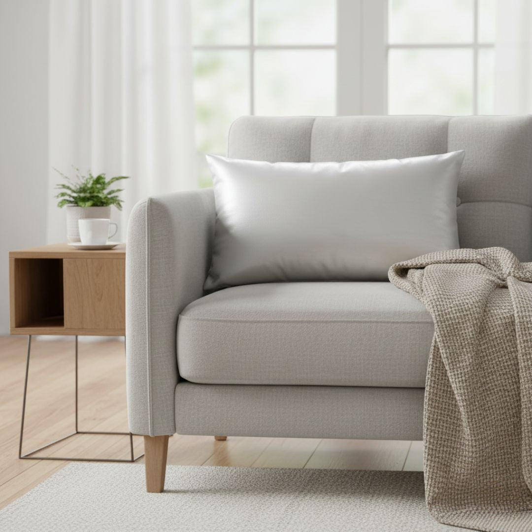 Díszpárna, betéttel - cipzáros - Ezüstös 53x30 cm