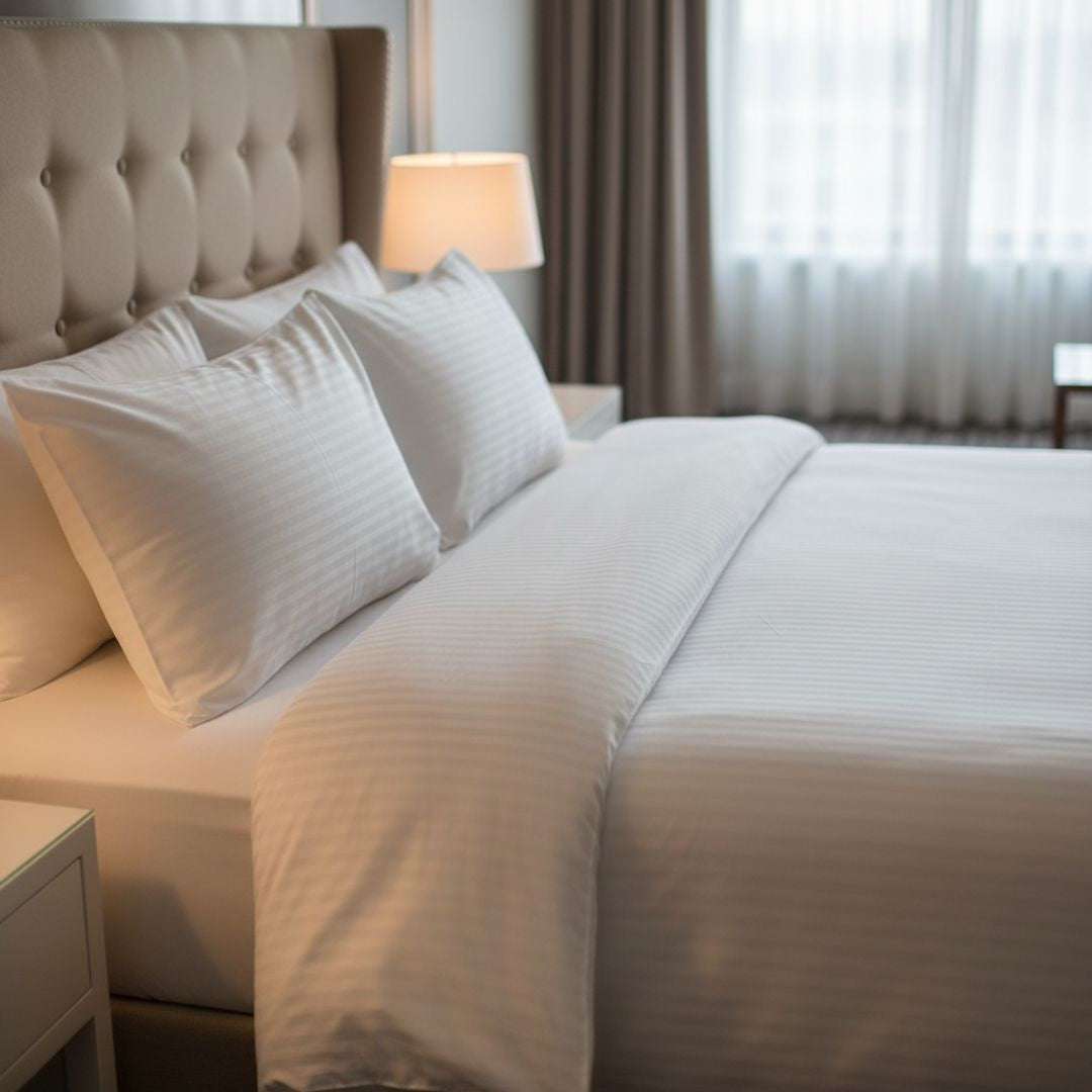 Hotel-Kissenbezug mit Damaststreifen – 100 % Baumwolle – umgeschlagen – 140 g/m² – verpackt