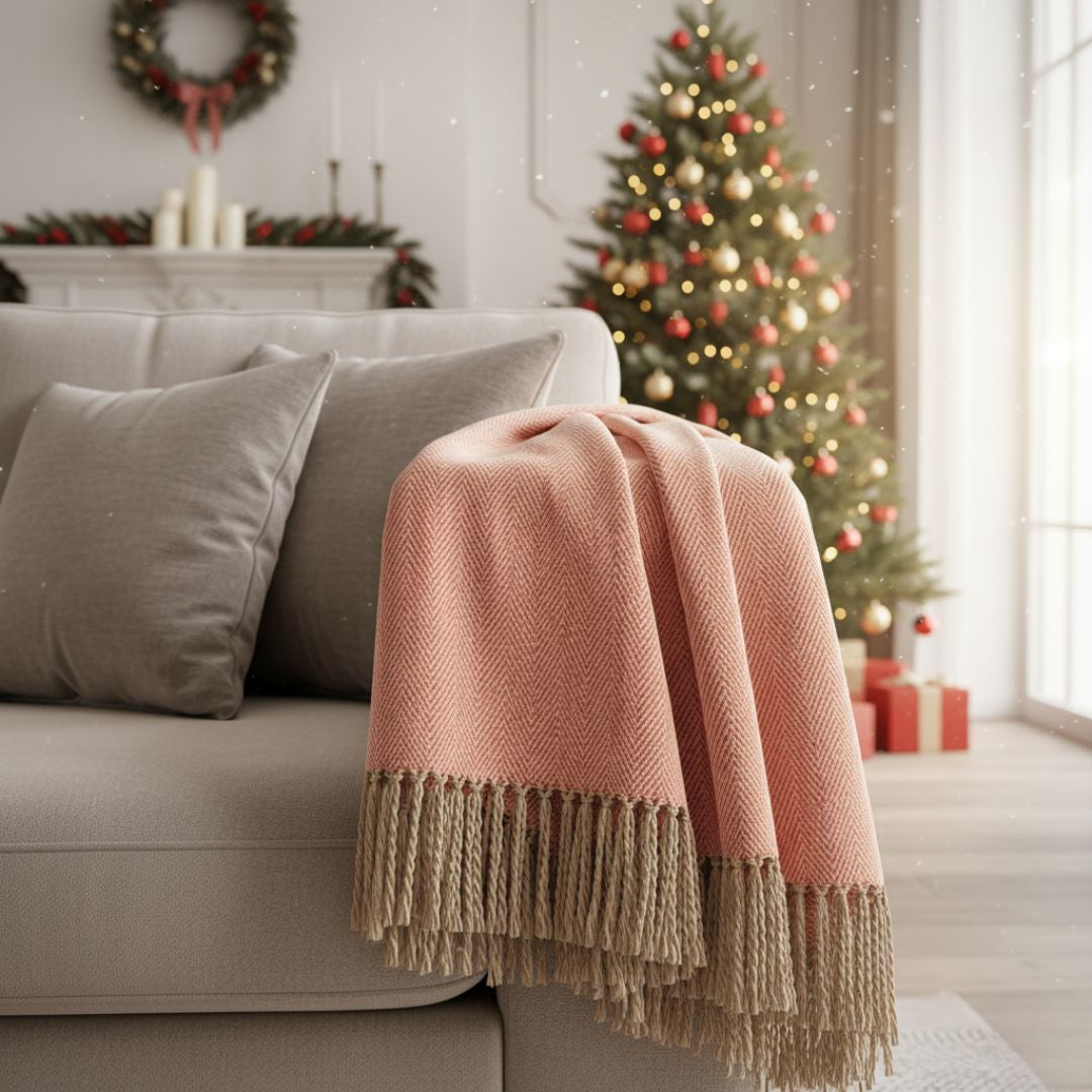 Halszálka mintás rosé pléd