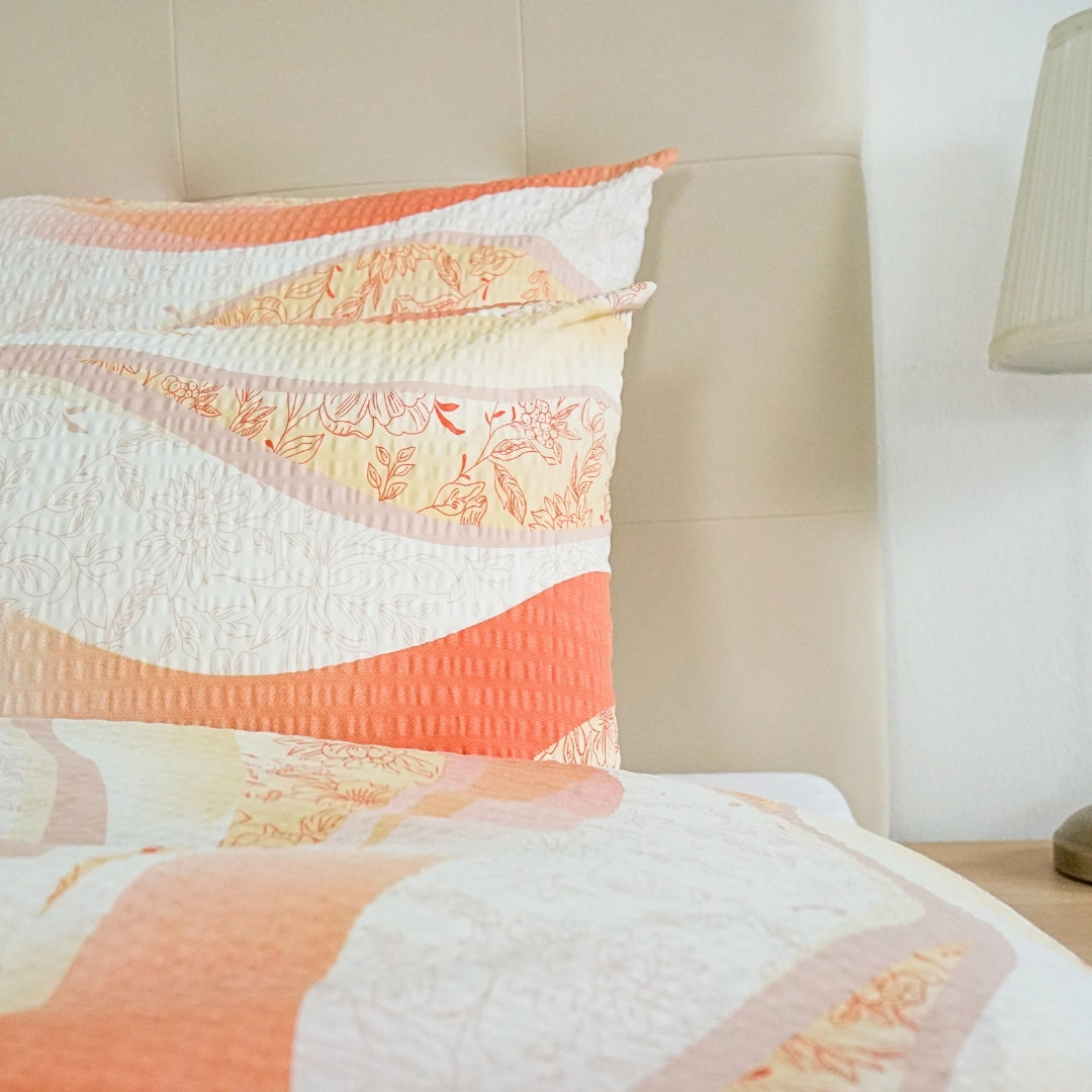 Crepe bed linen set of 3 - Khaki wave pattern