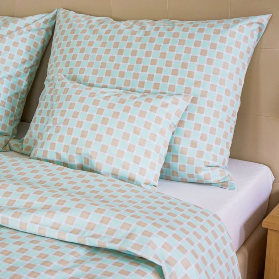 Minty Check cotton duvet cover – fresh plaid style, Scandinavian minimal