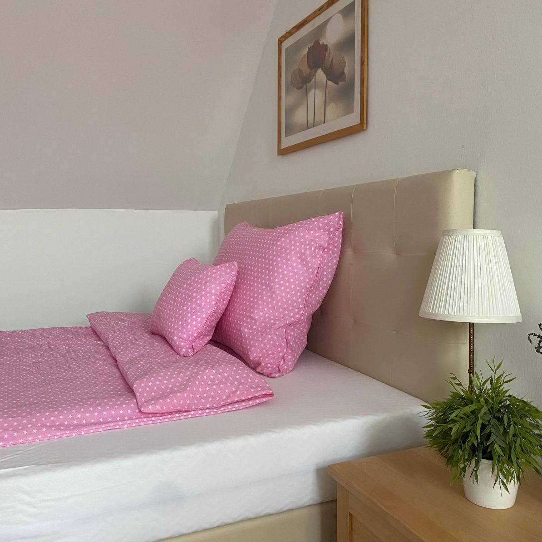 Pamut ágyneműhuzat garnitúra - 3 db-os - Rózsaszín csillagos