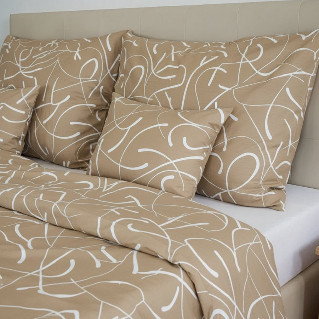 Pamut ágyneműhuzat garnitúra - Karamell fehér mintával