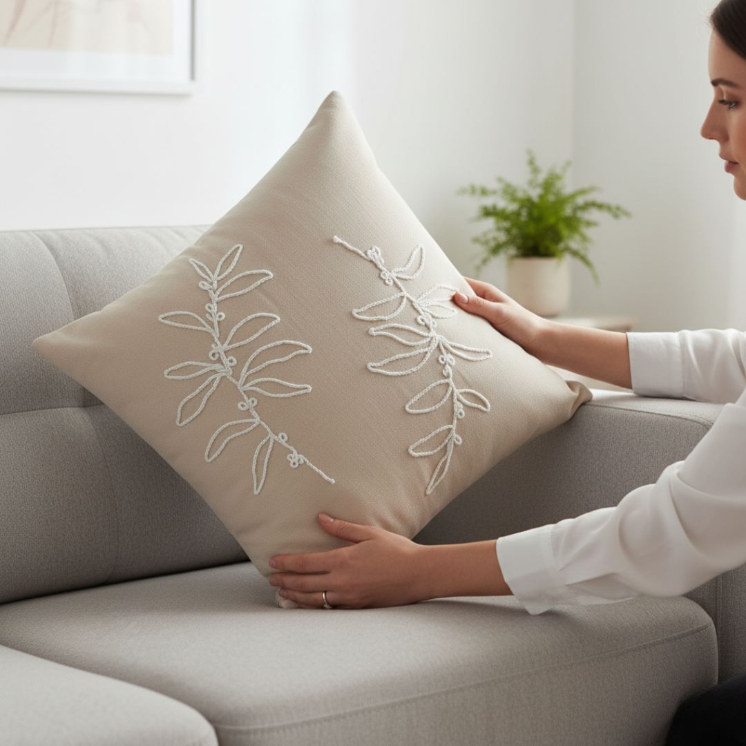 Kézzel hímzett pamut párna betéttel - 40x40 cm