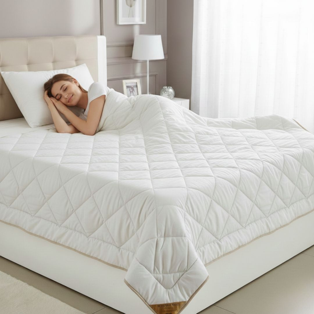 Fehér - Gyapjú 4 évszak paplan - szegőszalaggal díszített - 140x200 cm