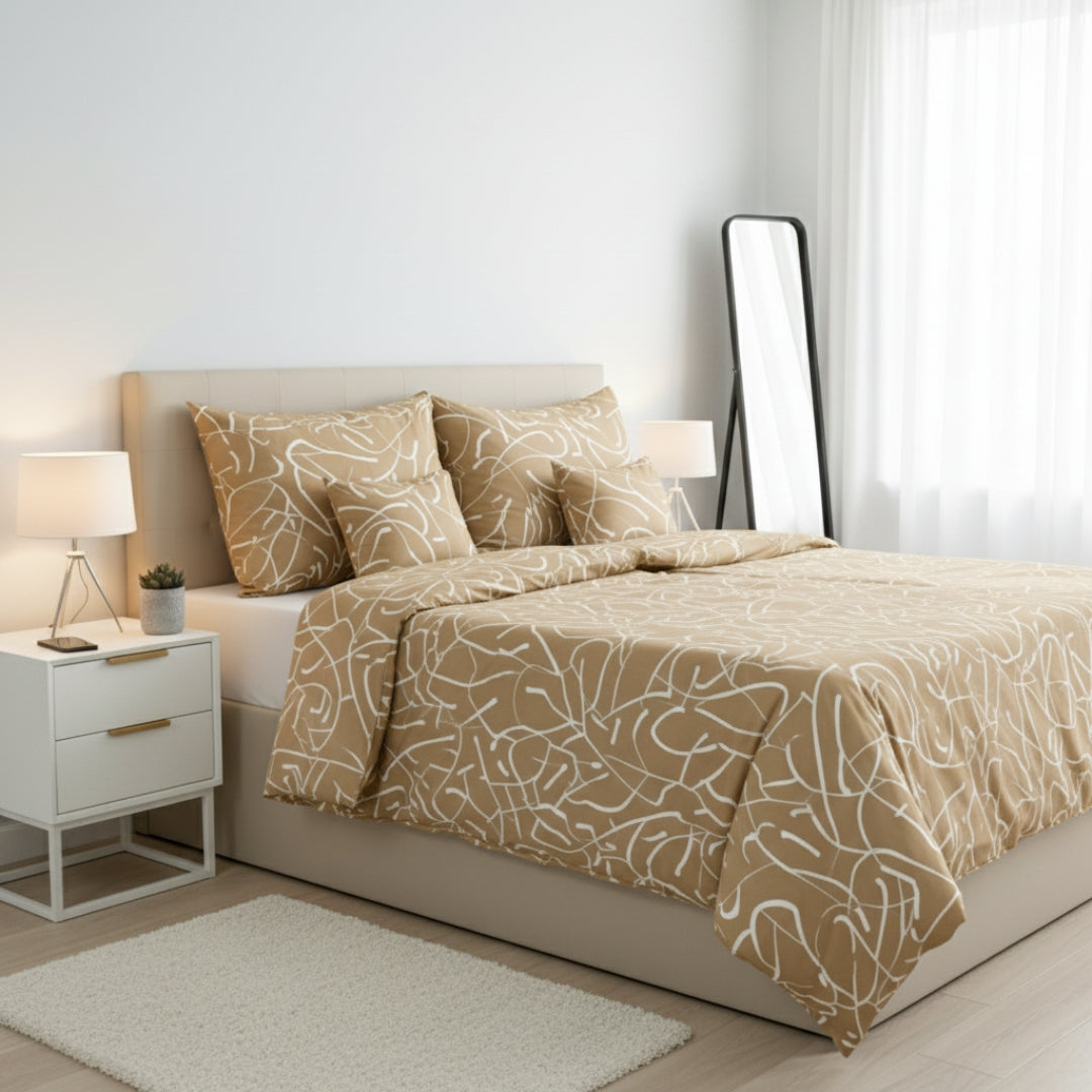 Pamut ágyneműhuzat garnitúra - Karamell fehér mintával