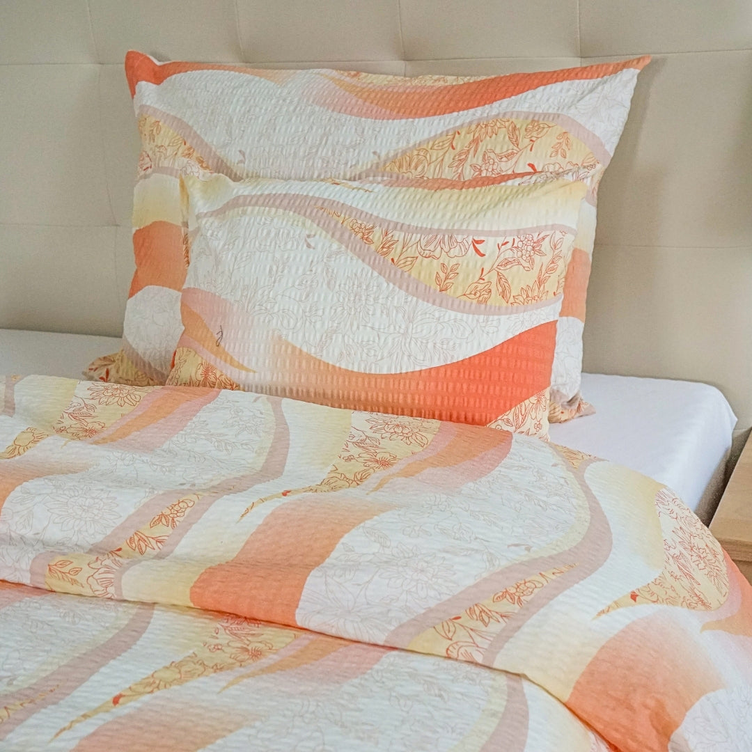 Crepe bed linen set of 3 - Khaki wave pattern