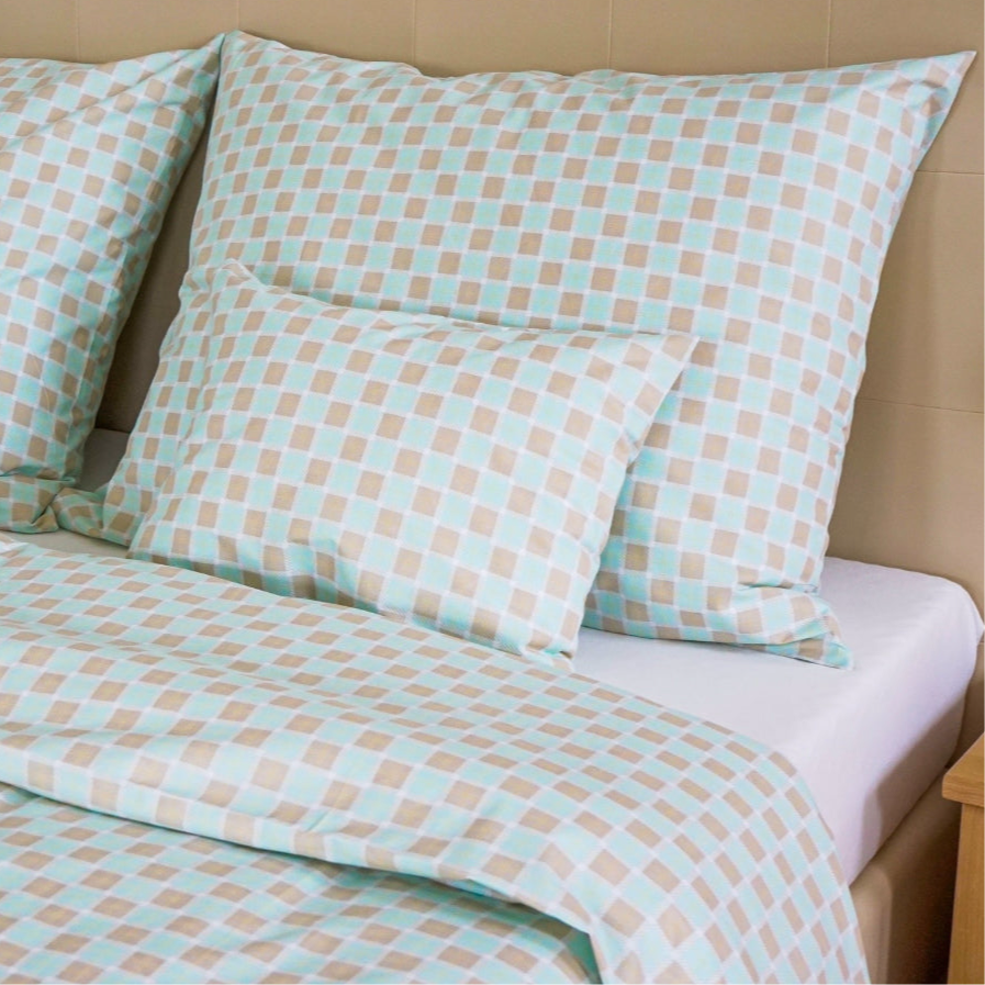 Minty Check cotton duvet cover – fresh plaid style, Scandinavian minimal