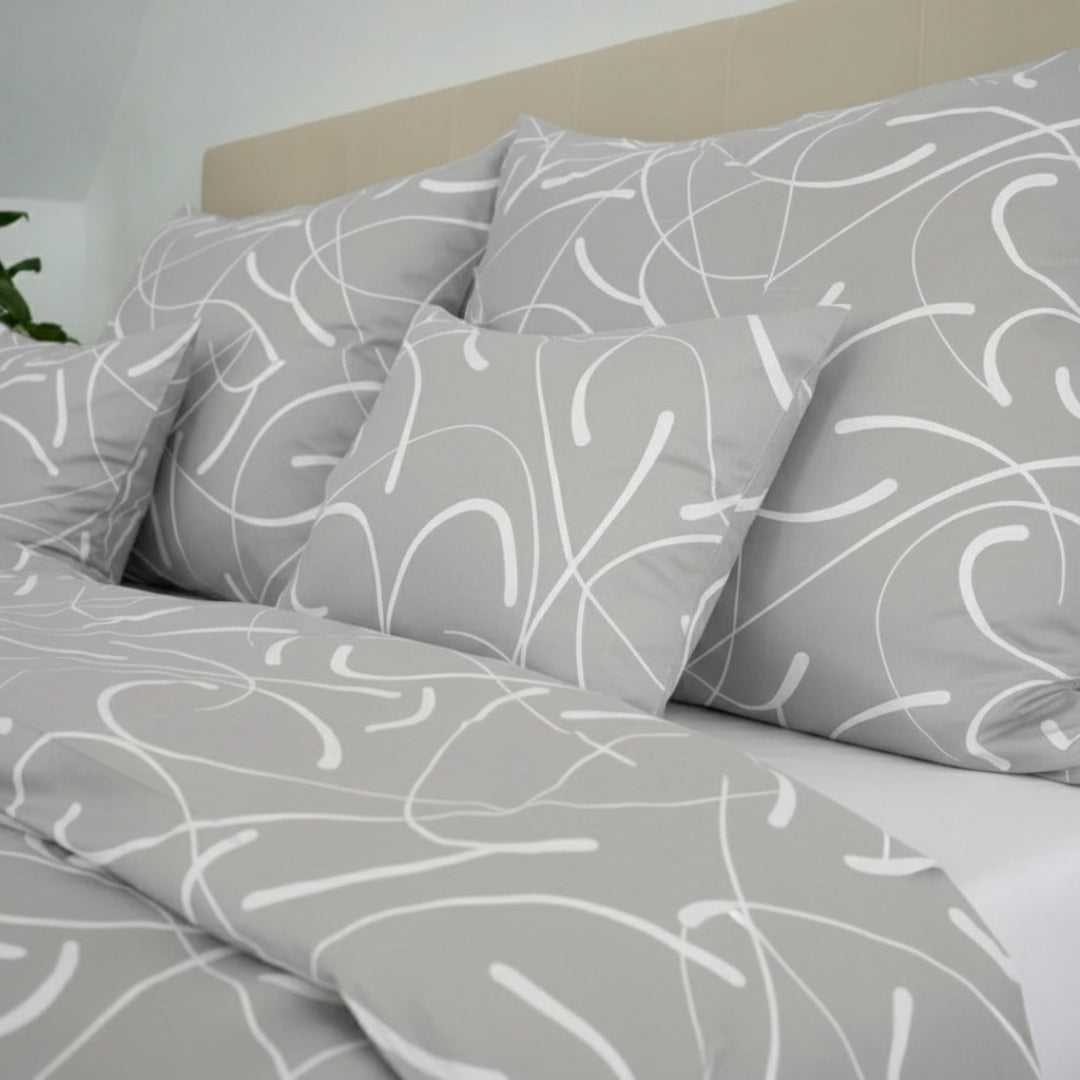 Pamut ágyneműhuzat garnitúra - Világos szürke fehér mintával