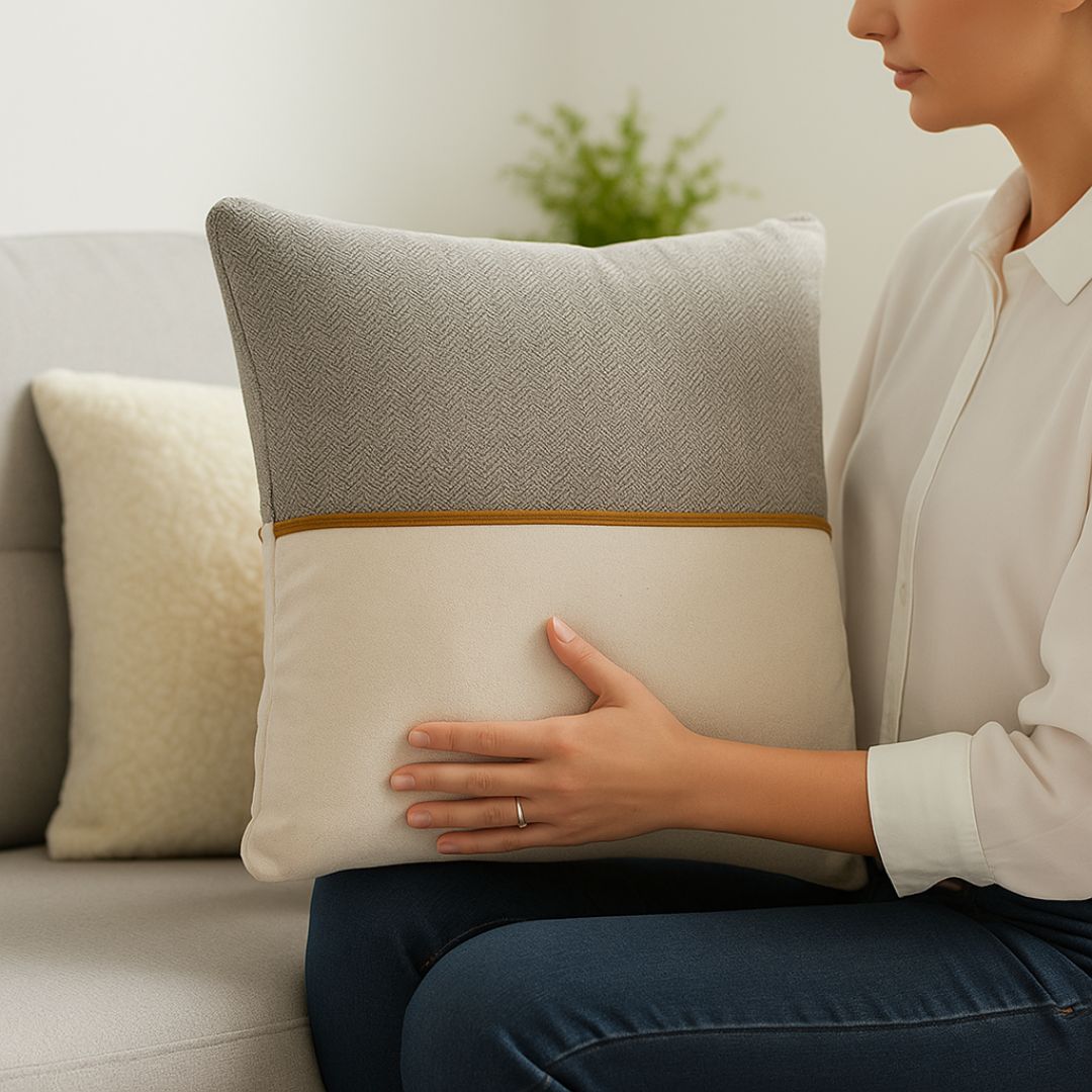 Len bársony krém párna betéttel - 40x40 cm