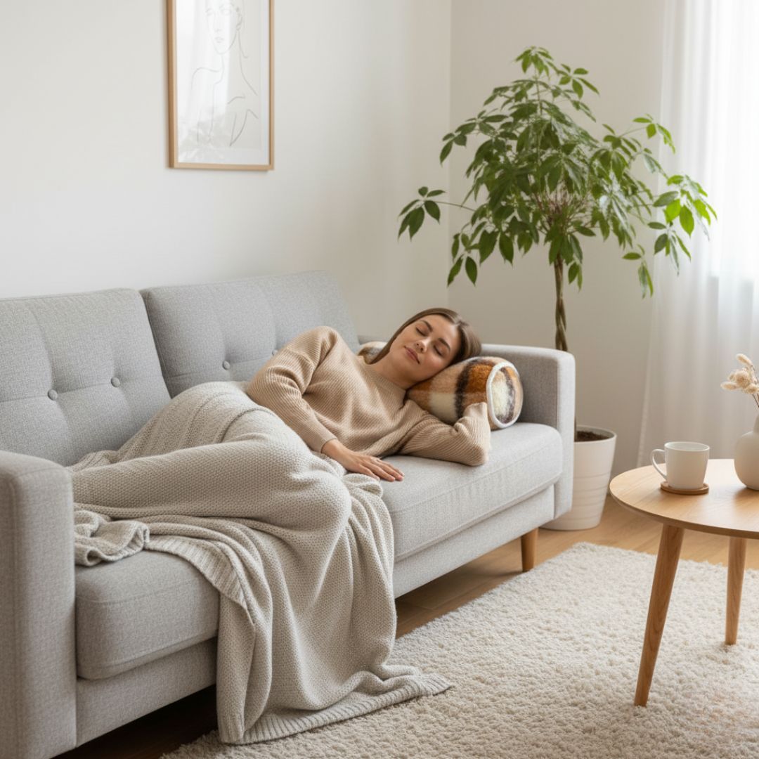 Double-sided grey checkered lambswool cylinder pillow 