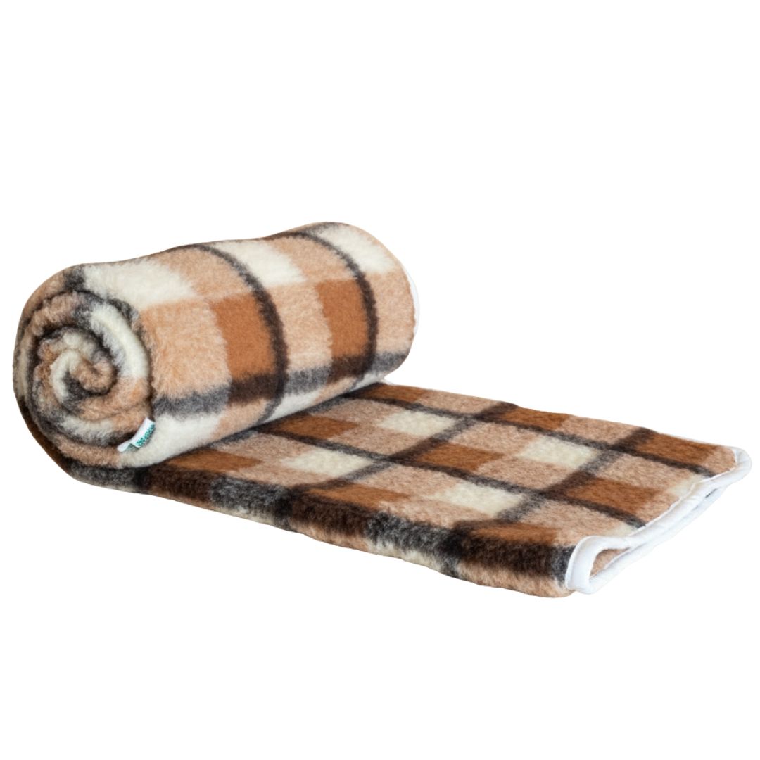 Doppelseitige grau karierte Daunendecke aus Lammwolle