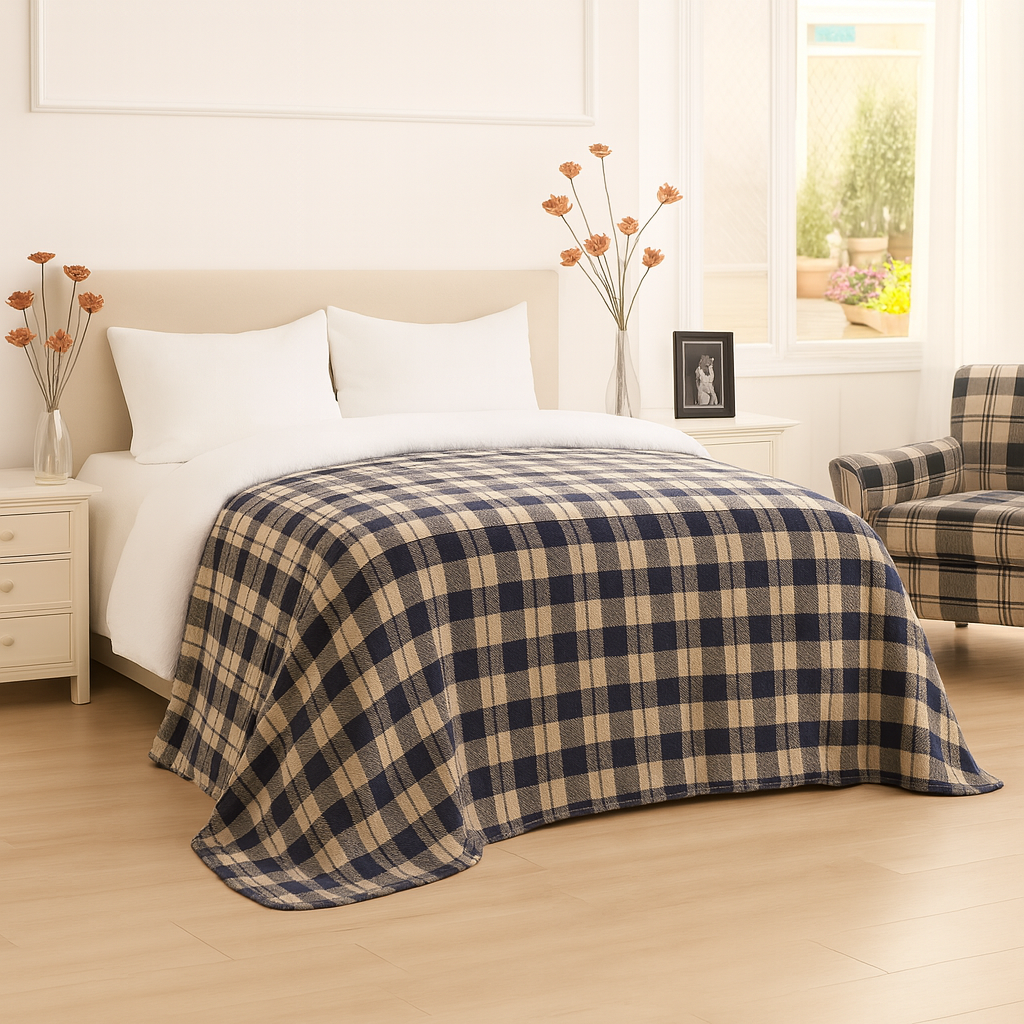 Braun/grau karierte Decke - 150x200 cm