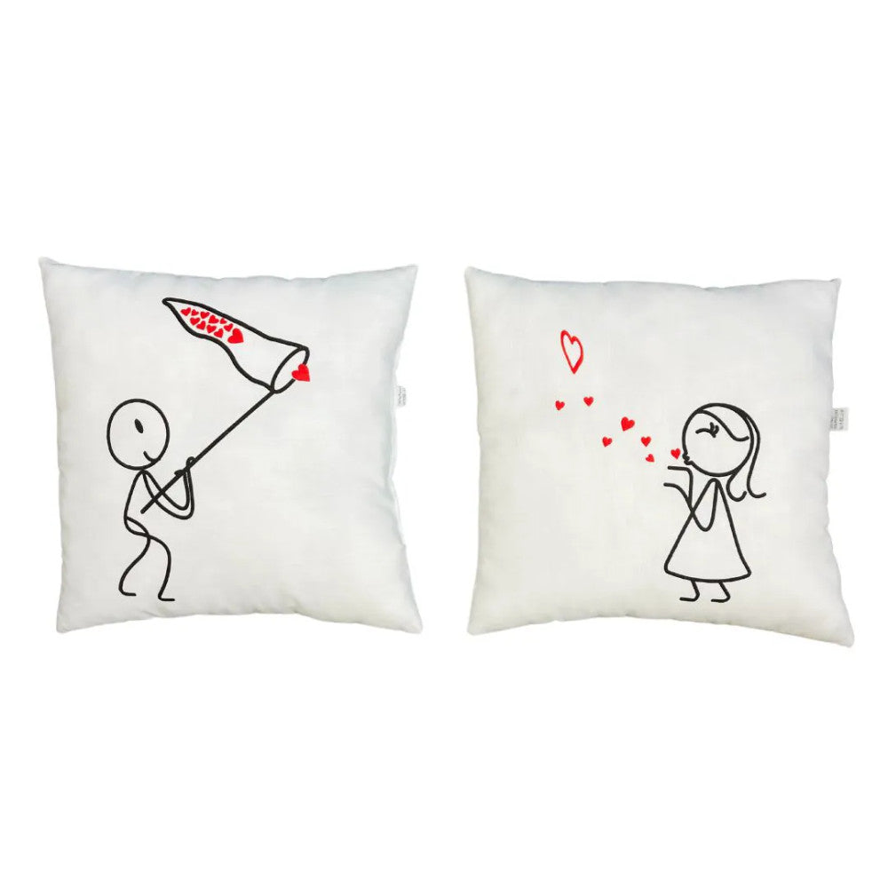 Heart to Heart Pair of Decorative Pillows - 100% Cotton