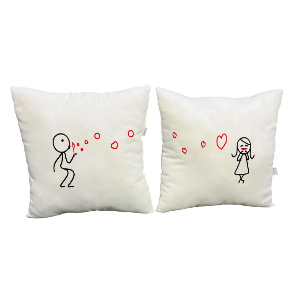 Heart sends heart pair of decorative pillows - microfiber