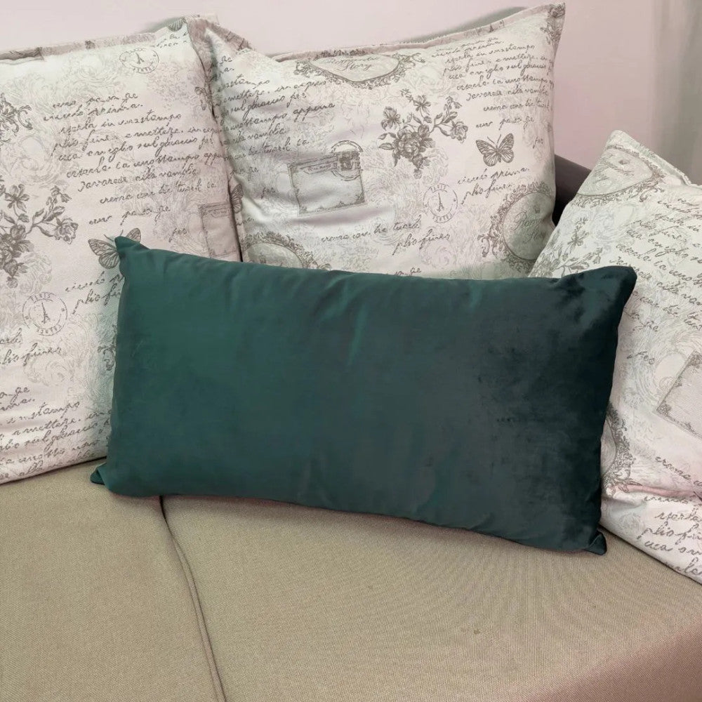 Moss green velvet rectangular decorative pillow - with insert - 30x60 cm