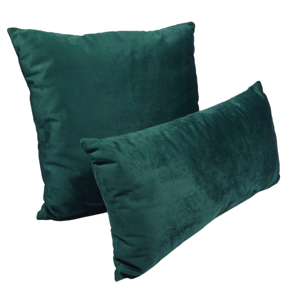 Moss green velvet decorative cushion - with insert - set of 2 - rectangular and square