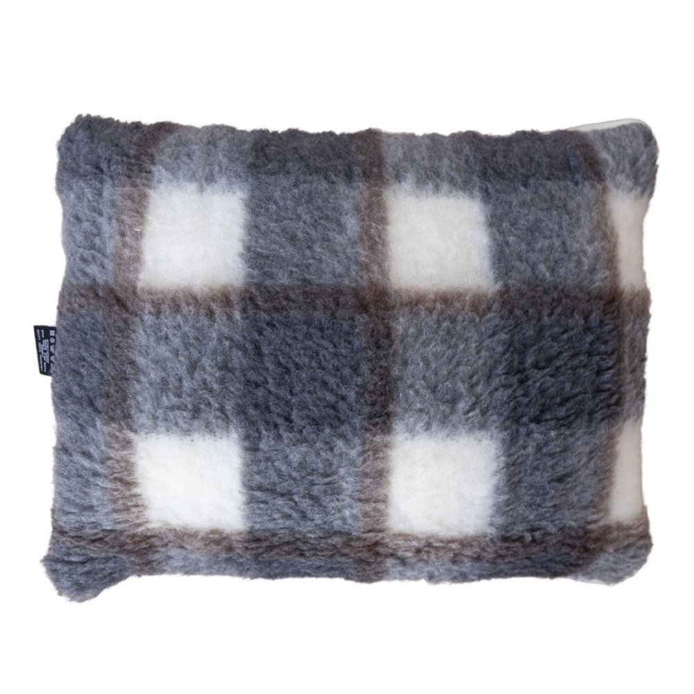 Double-sided grey checkered lambswool cushion