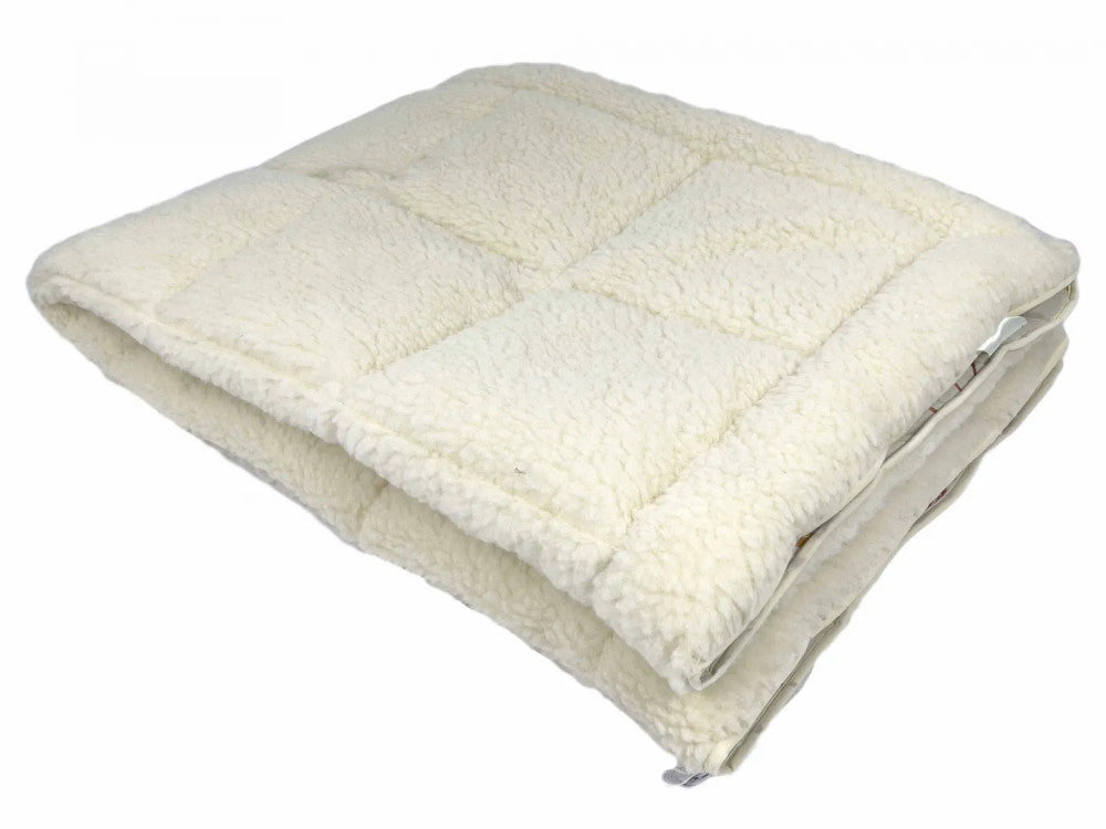 Winterdecke aus Merinowolle und Baumwolle – Beige/Blättermuster