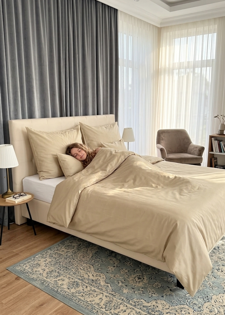 Mintfarbenes, einfarbiges Satin-Bettwäscheset – TC 300