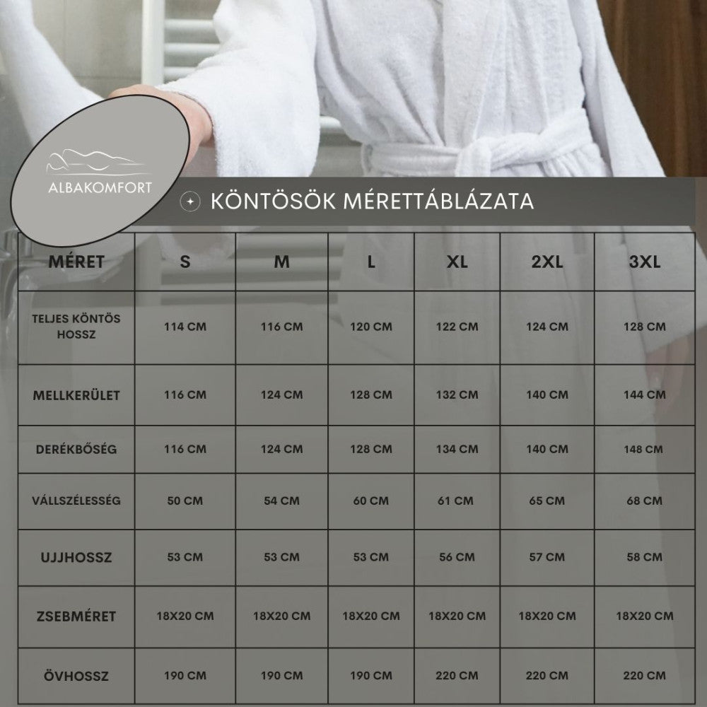 Hotel fehér frottír sálgalléros köntös - 400 gr/m2