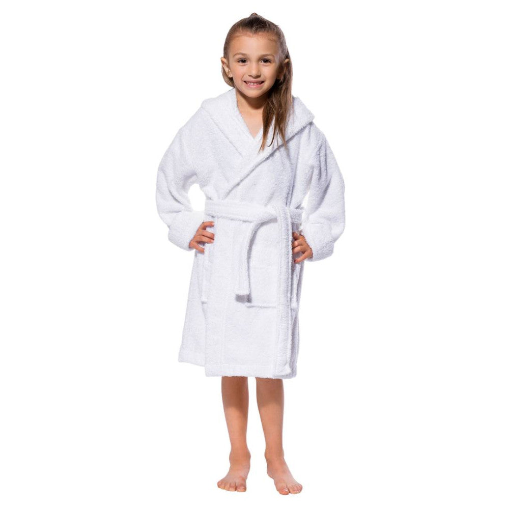 Hotel Kinder Bademantel mit Kapuze, weiß, Frottee - 360-380 gr/m2 - verpackt