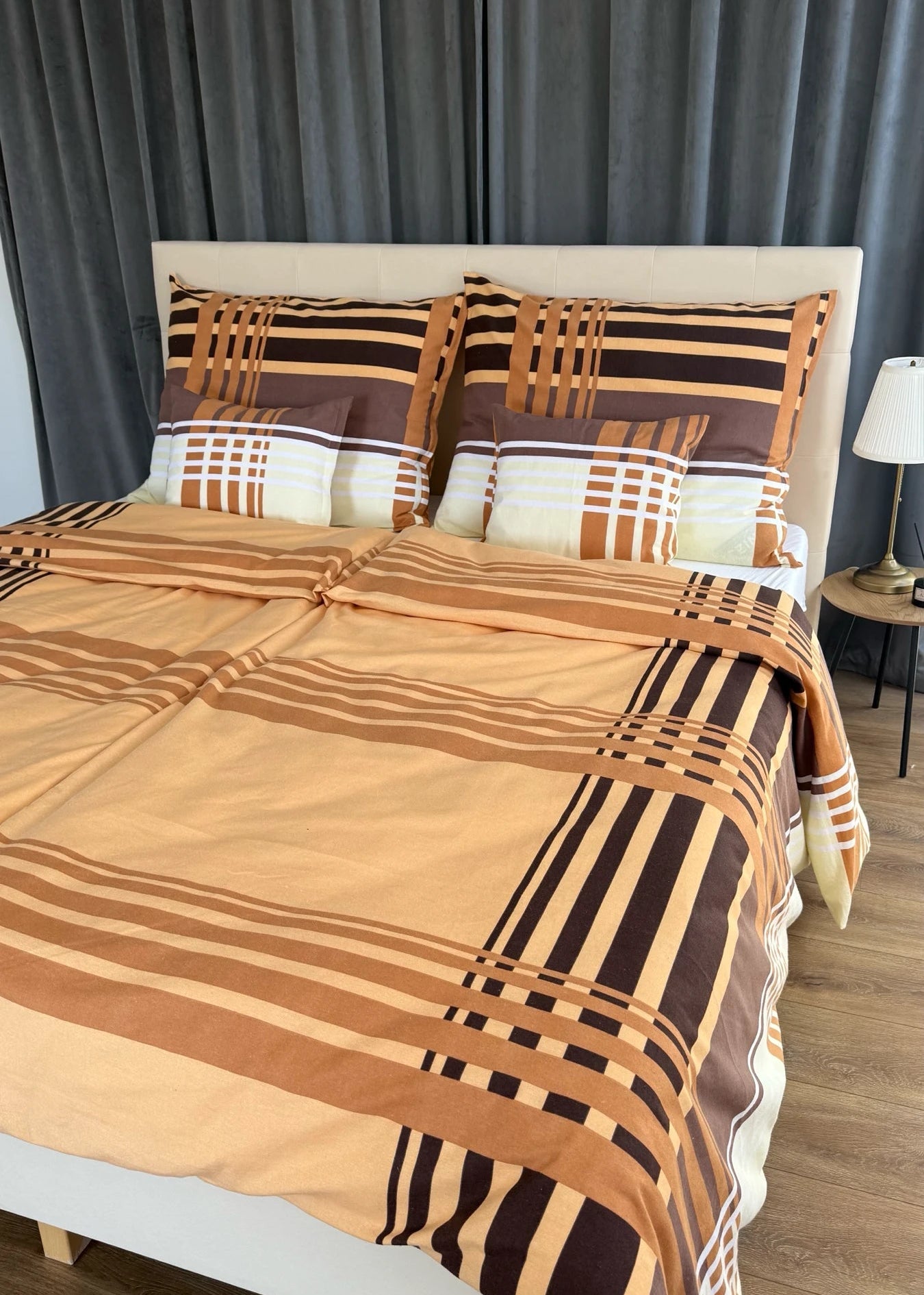 Flanell-Bettwäscheset - 3-teilig - Beige/Weiß