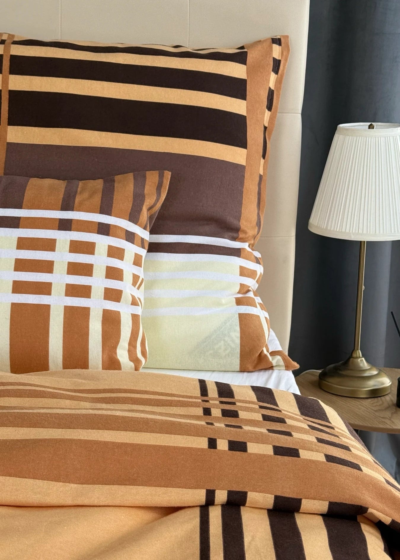 Flanell-Bettwäscheset - 3-teilig - Beige/Weiß