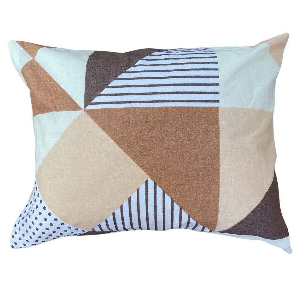 Cotton pillowcase - Brown/beige geometric pattern