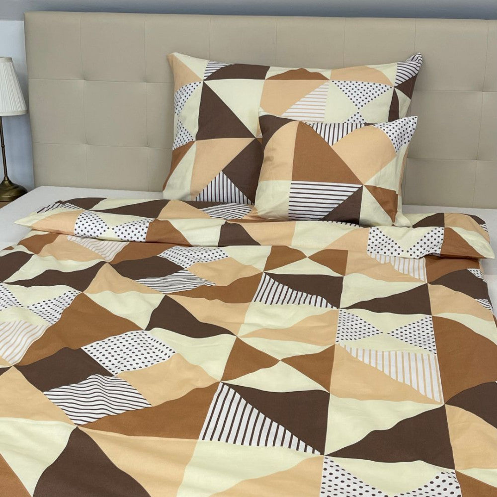 Cotton pillowcase - Brown/beige geometric pattern