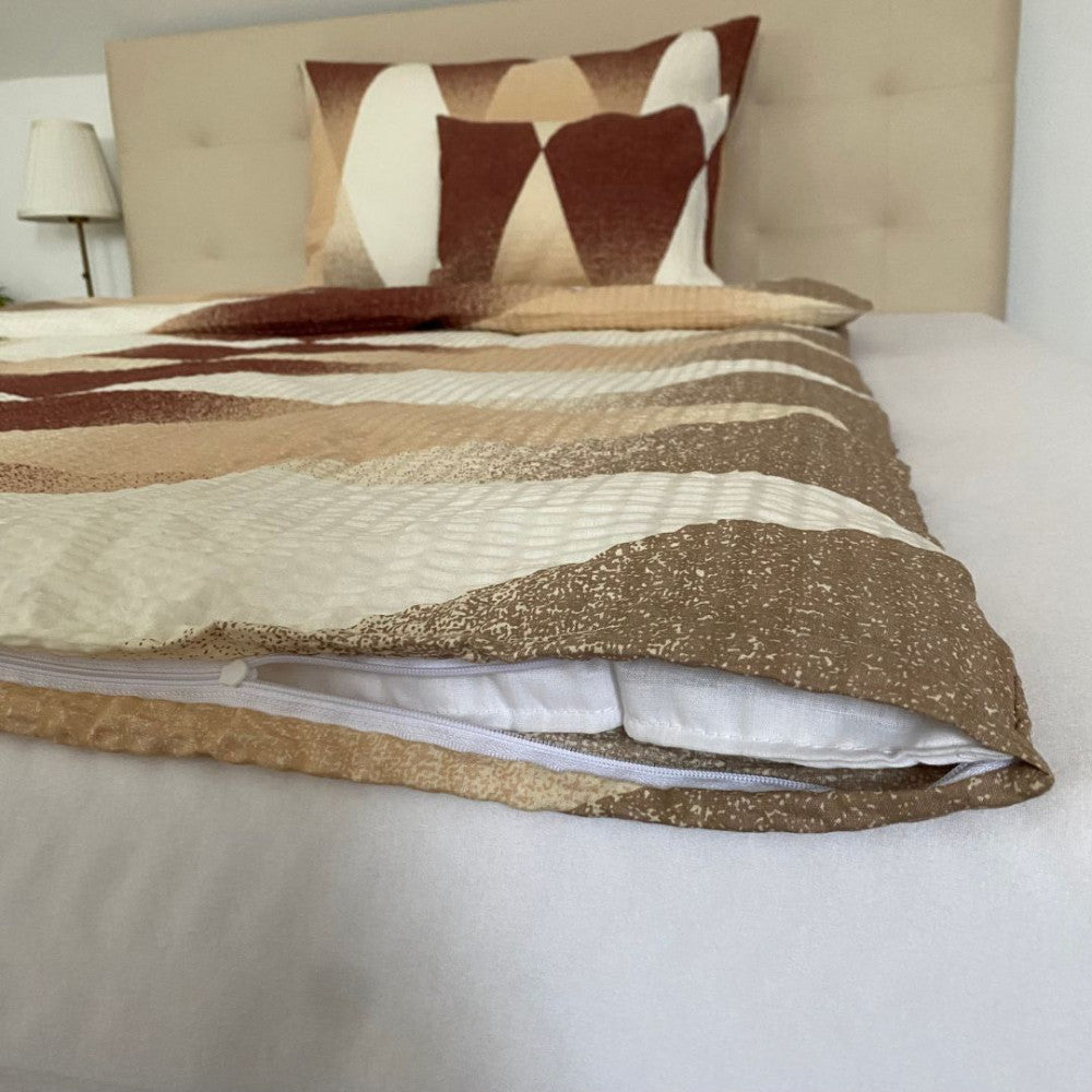 Crepe bed linen set 3 pieces - Brown/beige pattern
