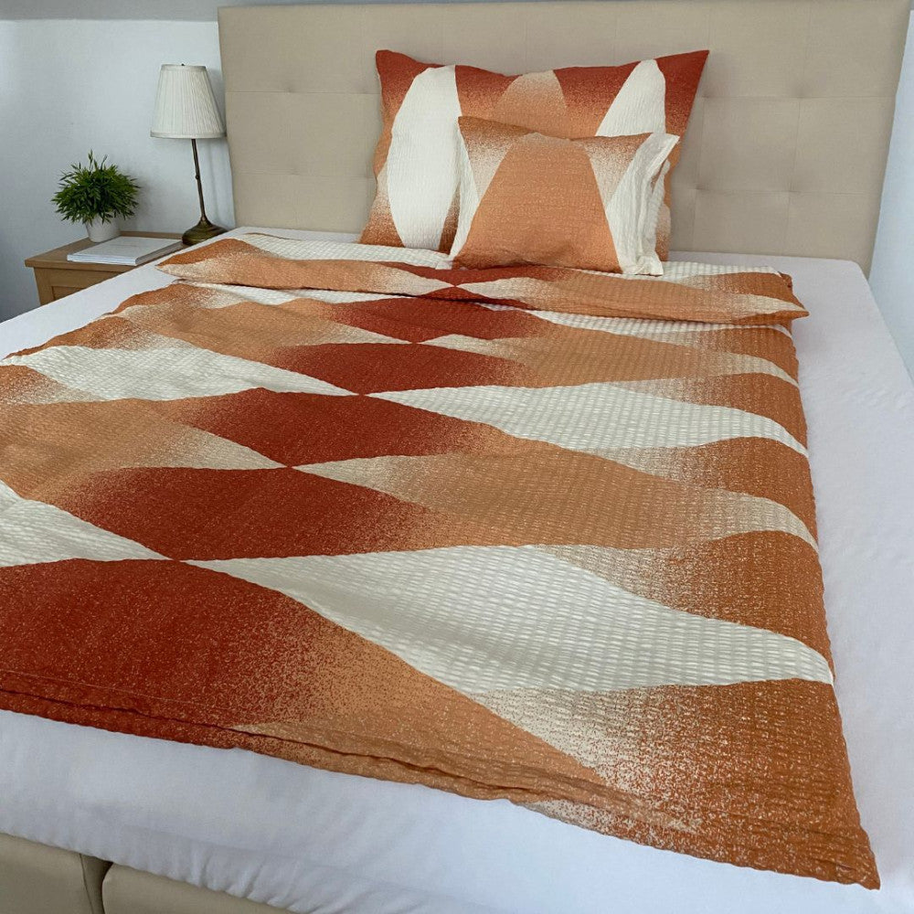 Crepe bedding set 3 pieces - Orange/beige pattern