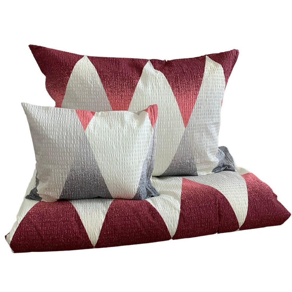 Crepe bedding set 3 pieces - Burgundy/beige pattern