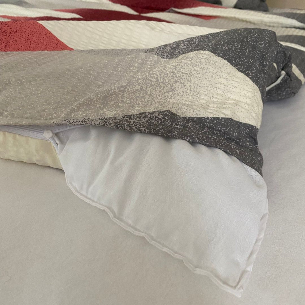 Crepe bedding set 3 pieces - Burgundy/beige pattern