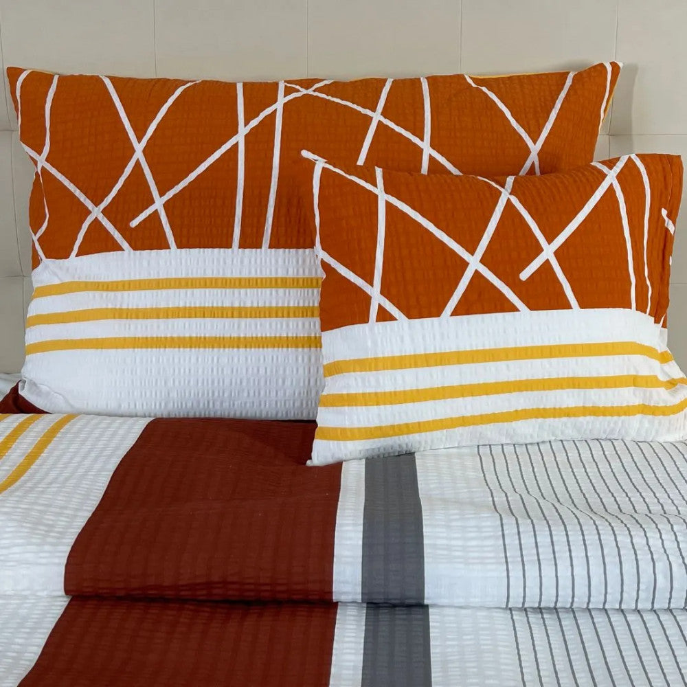 Krepp-Bettwäscheset 3-teilig - Orange/Burgund/Grau
